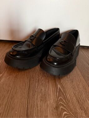 Coach women's Black Chunky Platform Loafers US6